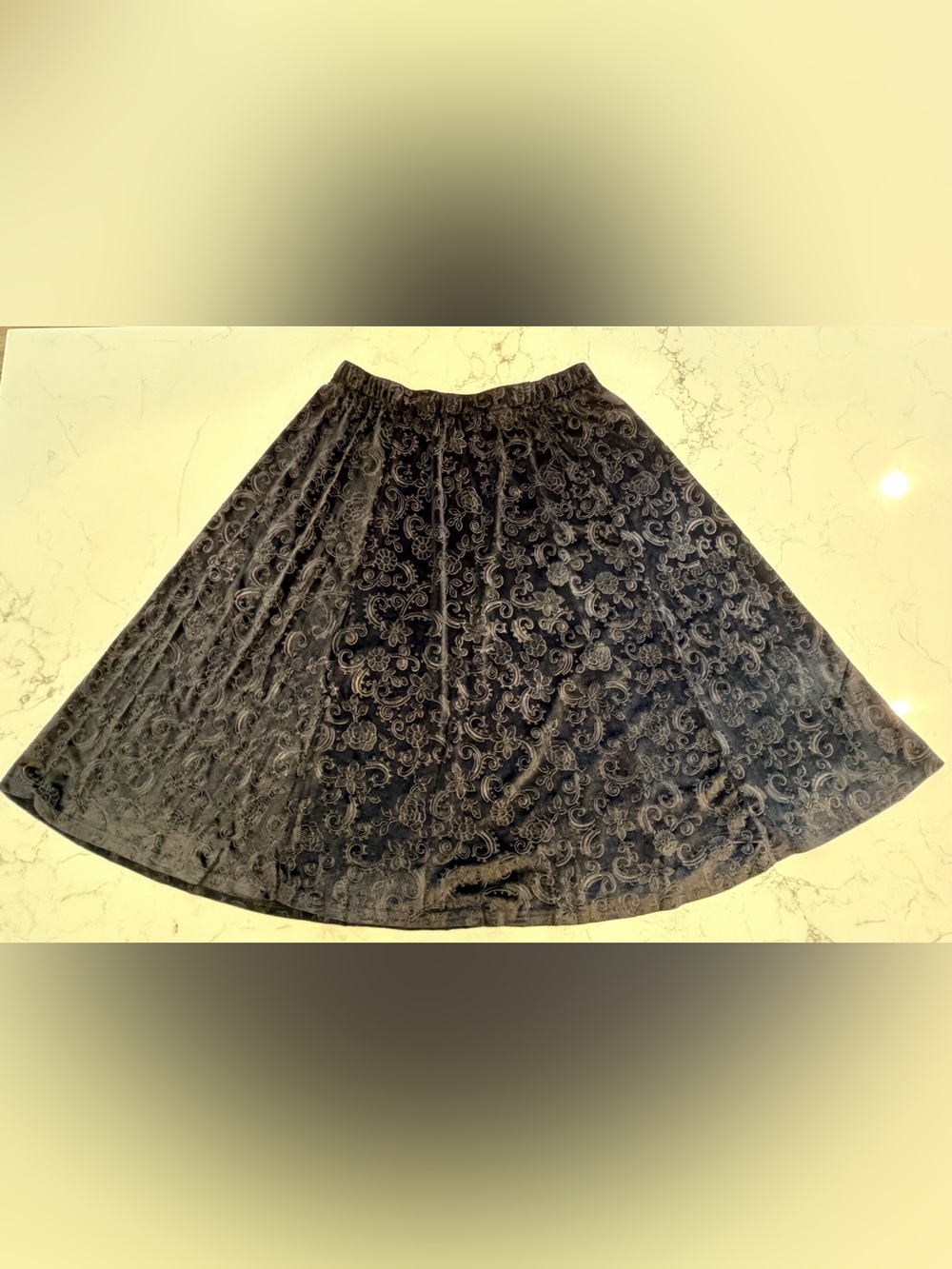 Black Velvet Floral A-Line Skirt
